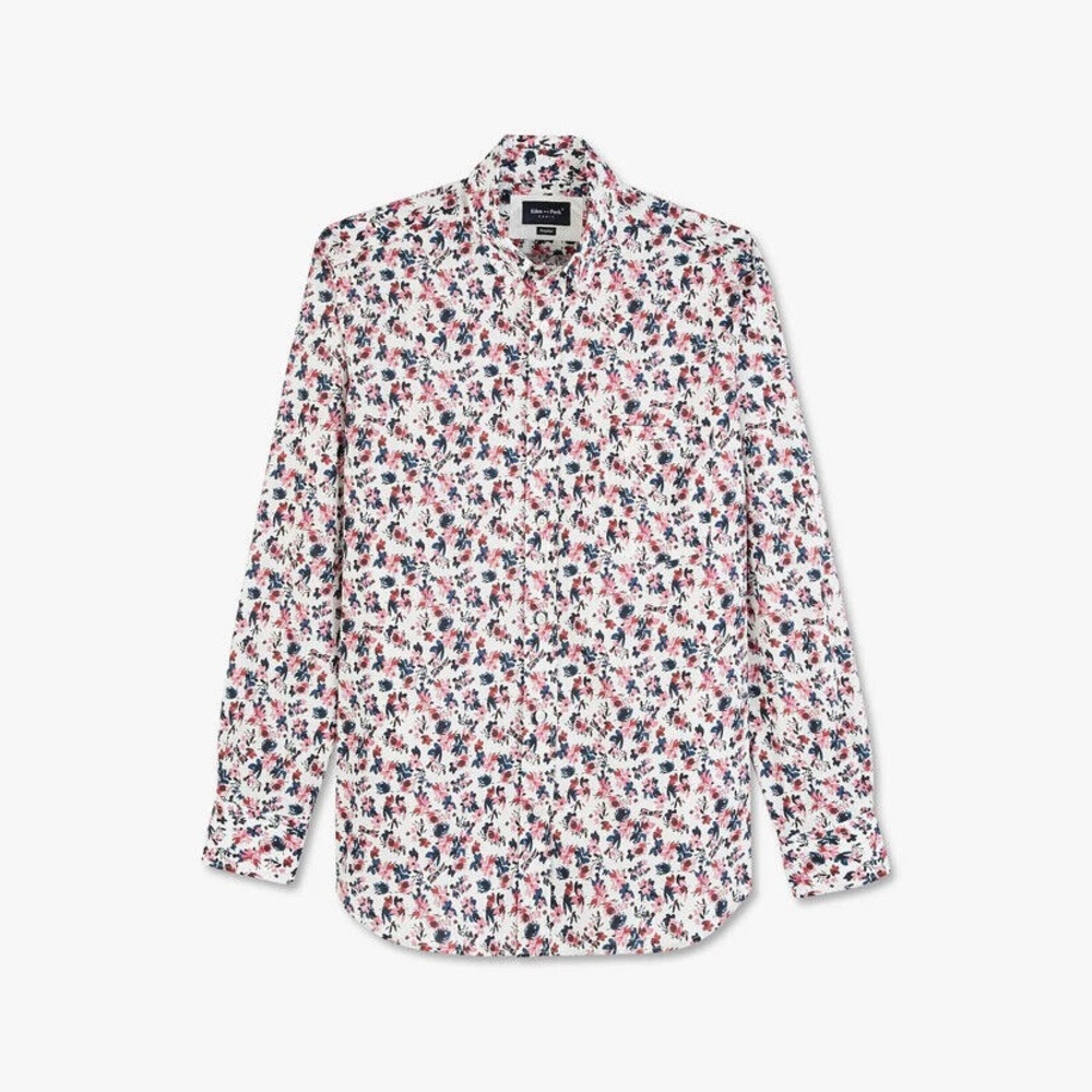 White Floral Button-up Mens Shirt - Picture 2 of 5